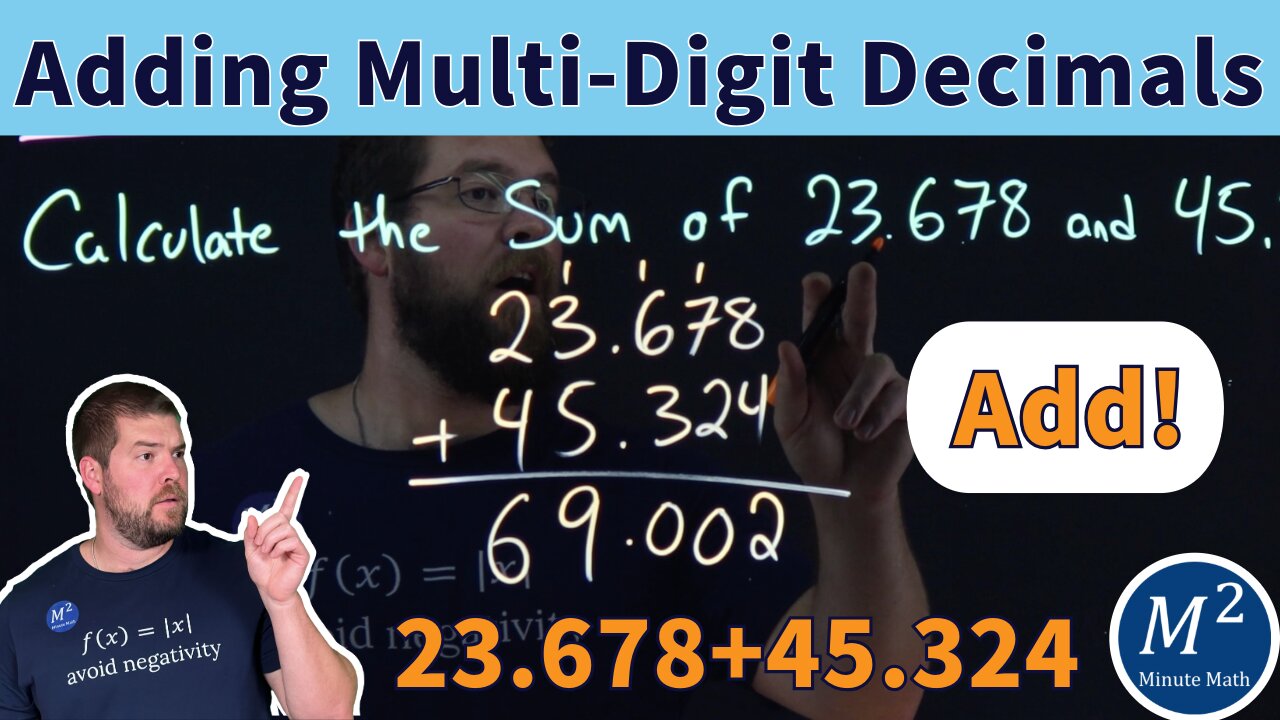 How to Add Multi Digit Decimals Step by Step: 23.678 + 45.324