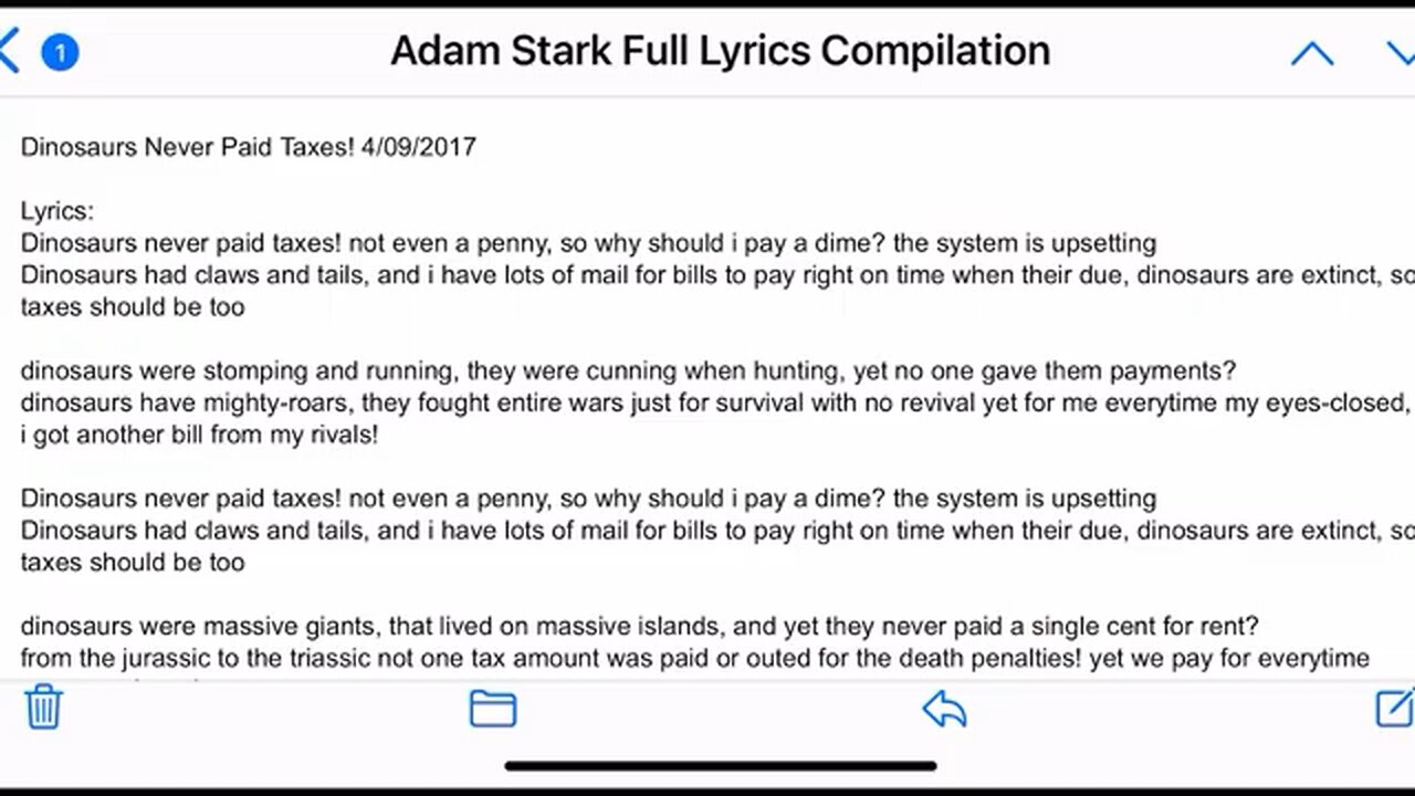 Dinosaurs Never Paid Taxes! Suno Ai Song Lyrics Written By Adam Stark