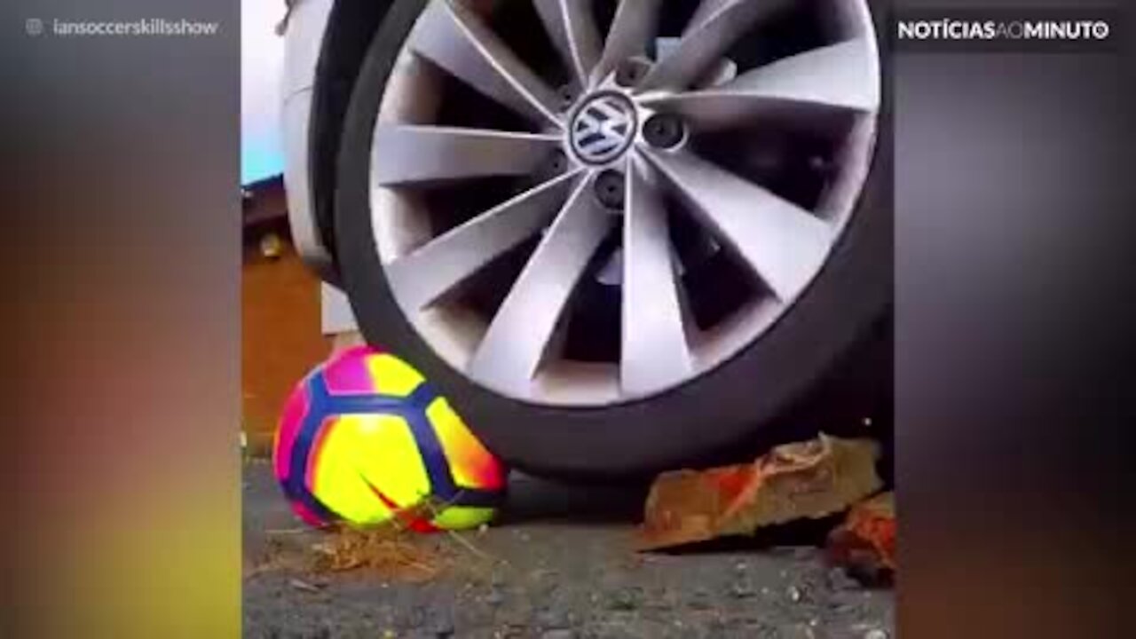 Youtuber usa carro para testar produtos de futebol