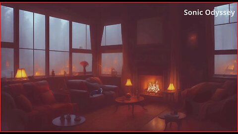 "Cozy Winter Home ❄️ASMR : Relaxing Sounds of Fire Crackling 🔥and Piano Music with Cat on Couch"