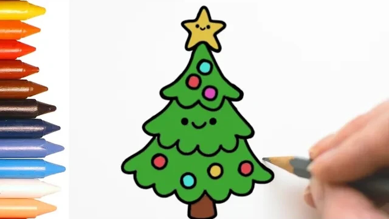COMO DESENHAR ÁRVORE DE NATAL KAWAII - PASSO A PASSO - FÁCIL