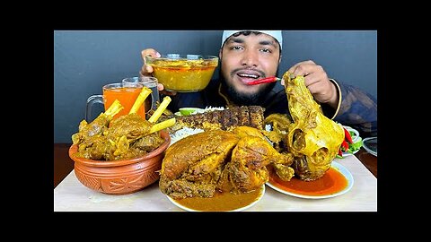 SPICY MUTTON CURRY, BIG FISH FRY, WHOLE CHICKEN CURRY AND GOAT HEAD CURRY WITH RICE EATING SHOW,