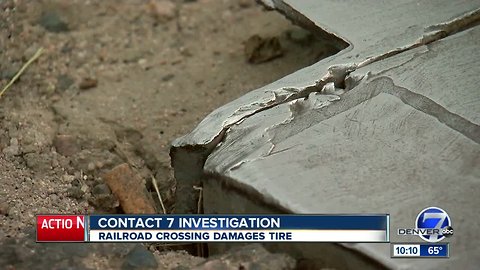 Weld County woman says rough railroad crossing is blowing tires