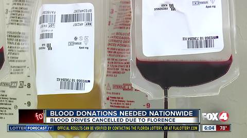 Red Cross: Blood needed after collection centers cancelled due to Florence