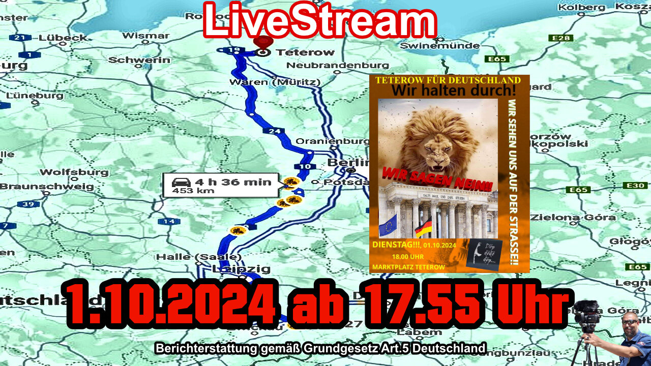 Live Stream on 1.10.2024 from TETEROW Reporting according to Basic Law Art.5 Germany