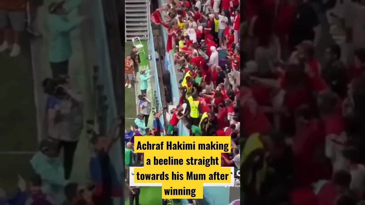 Achraf Hakimi making a beeline straight towards his Mum after winning #ShortsFIFAWorldCup