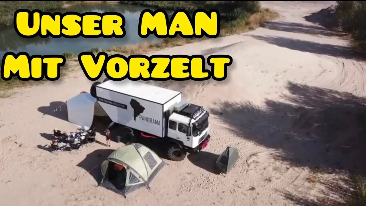 Unser MAN F2000 mit Vorzelt.