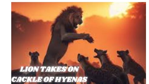 LION TAKES ON CACKLE OF HYENAS..