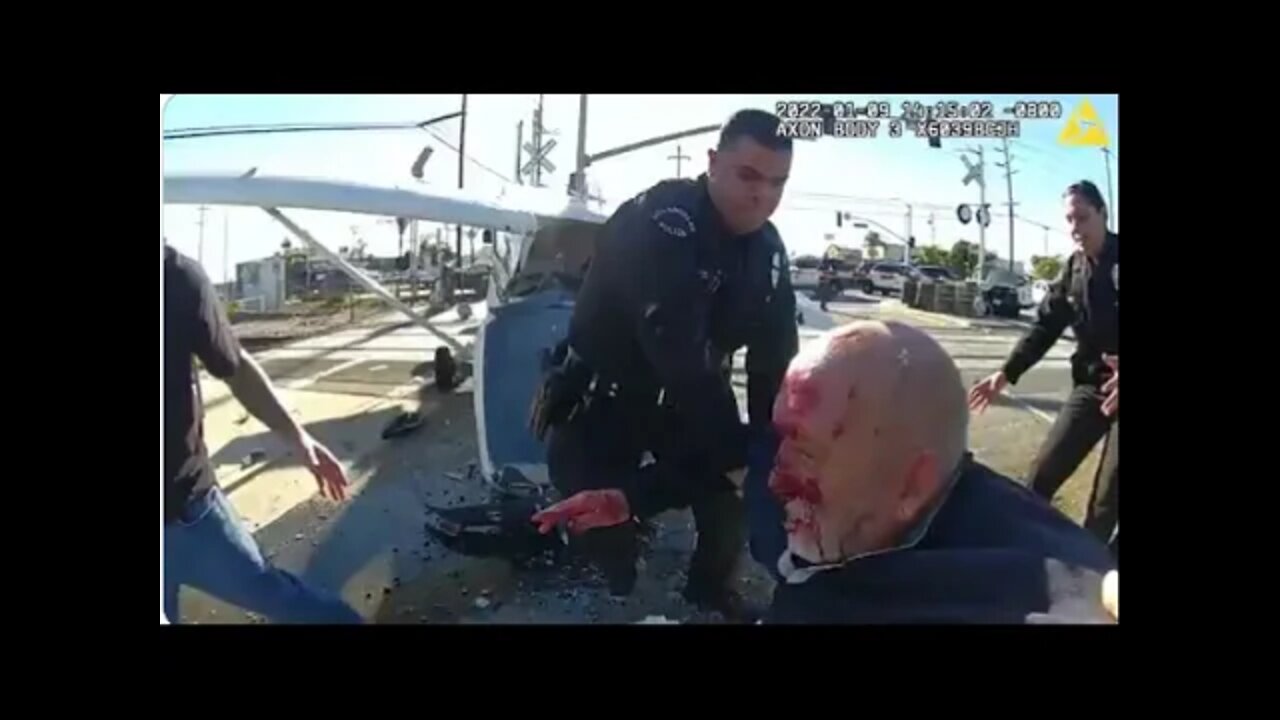 LAPD pulls man from downed airplane 7 seconds before train smashes into the airplane!