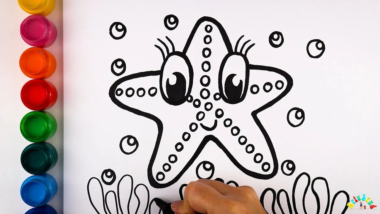 Drawing and Coloring a Starfish for Kids & Toddlers | Ariu Land