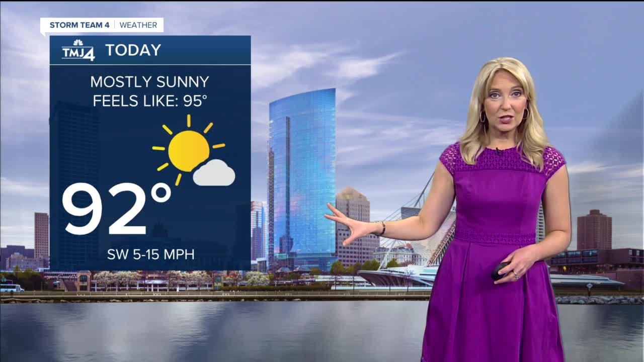 Mostly sunny, humid, and hot Monday