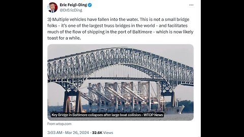 HOLY CRAP! The Francis Scott Key Bridge has collapsed after a ship collision in Baltimore.