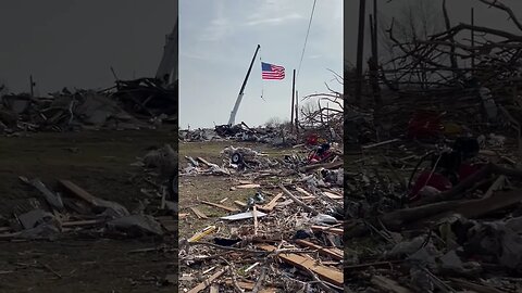 4 days after the EF4 tornado hit #RollingFork MS saw a crane raising the American flag