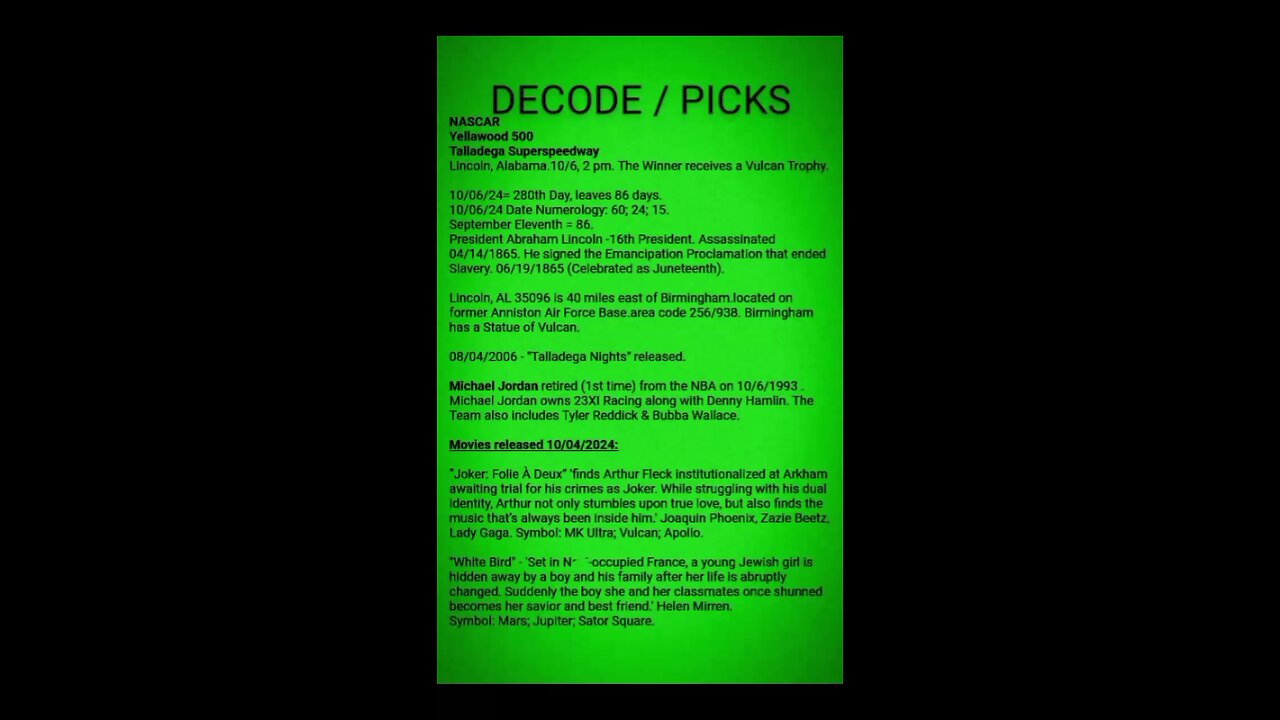 DECODE / PICKS NASCAR TELLAWOOD 500