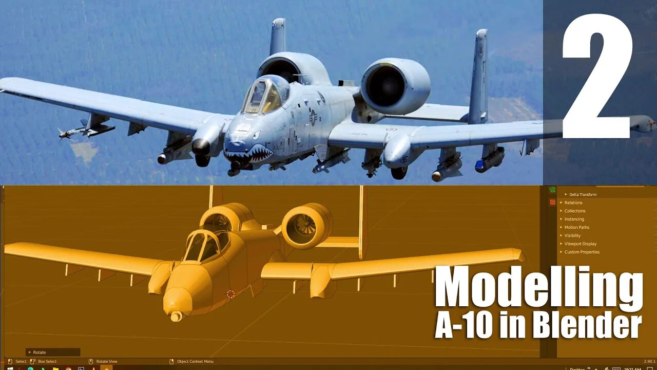 Modelling A-10 Thunderbolt II with Blender for RC Plane Plans Part 2 [Timelapse]