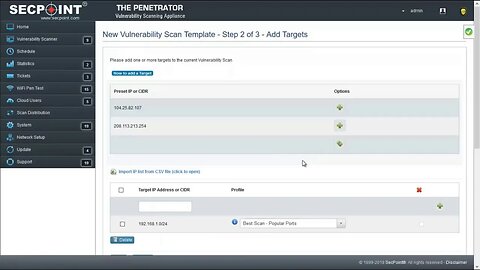 SecPoint Penetrator Create New Vulnerability Scan Template