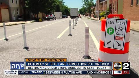 Demolition of Canton bike lane put on hold