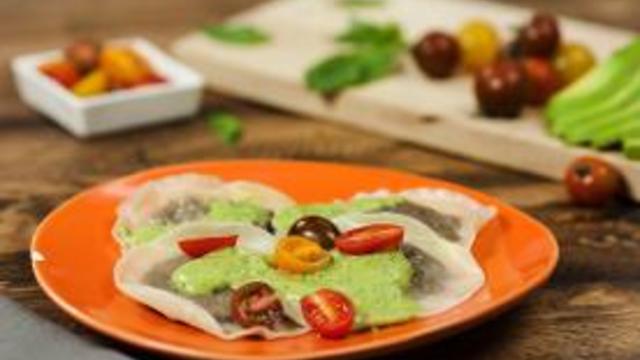 Mushroom Ravioli with Avocado Pesto