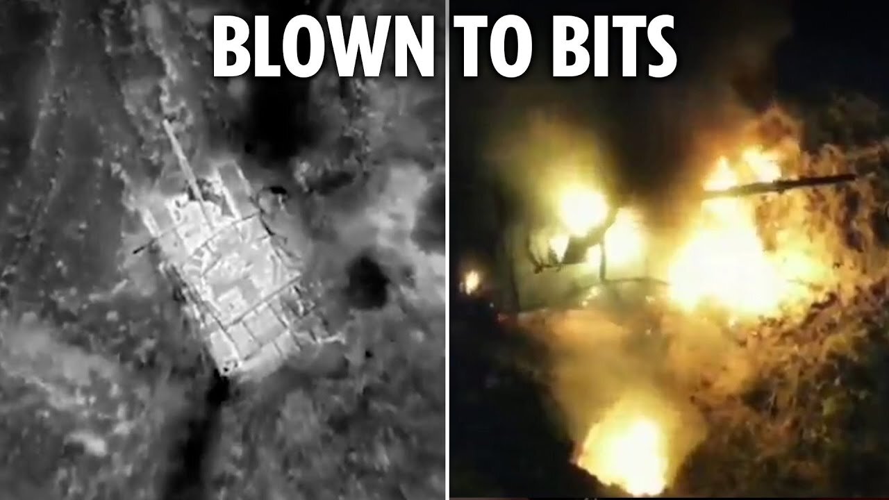 Ukrainian drone obliterates Russian tank by dropping bombs on its unsuspecting crew from above