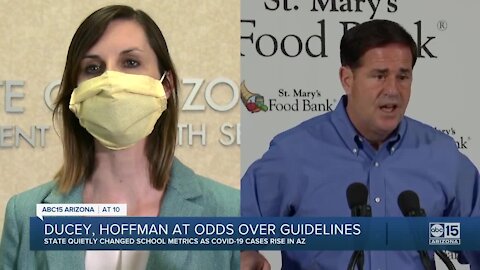 Superintendent Hoffman says she did not request change to school benchmarks, contradicting Gov. Ducey