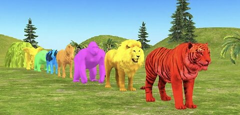 Paint Animals Gorilla Cow Tiger Lion Elephant Fountain Crossing Animal Game