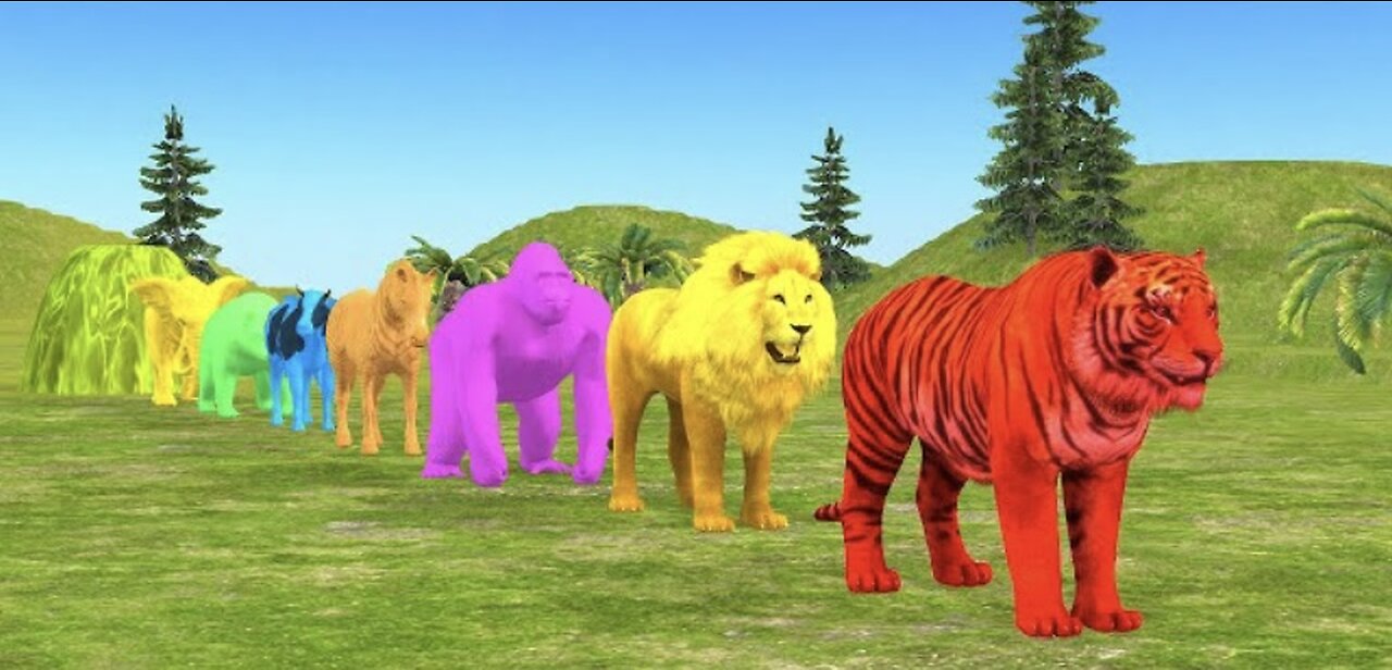 Paint Animals Gorilla Cow Tiger Lion Elephant Fountain Crossing Animal Game