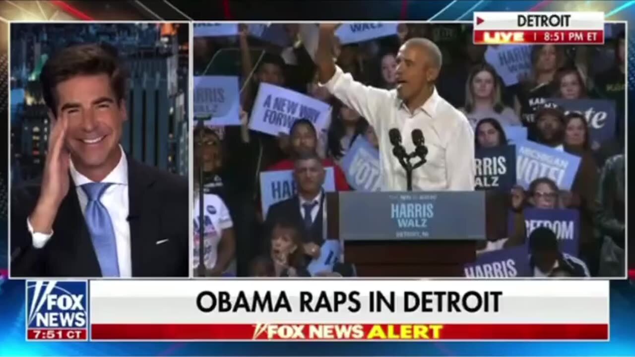 WHoly Cringe Barry Obama Trying to Rap at Kamala Detroit Rally - Jesse Watters