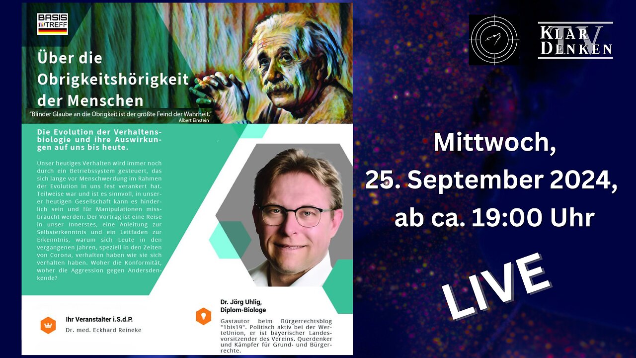 🔶💥LIVE | Vortrag von Dr. Jörg Uhlig - Über die Obrigkeitshörigkeit der Menschen💥
