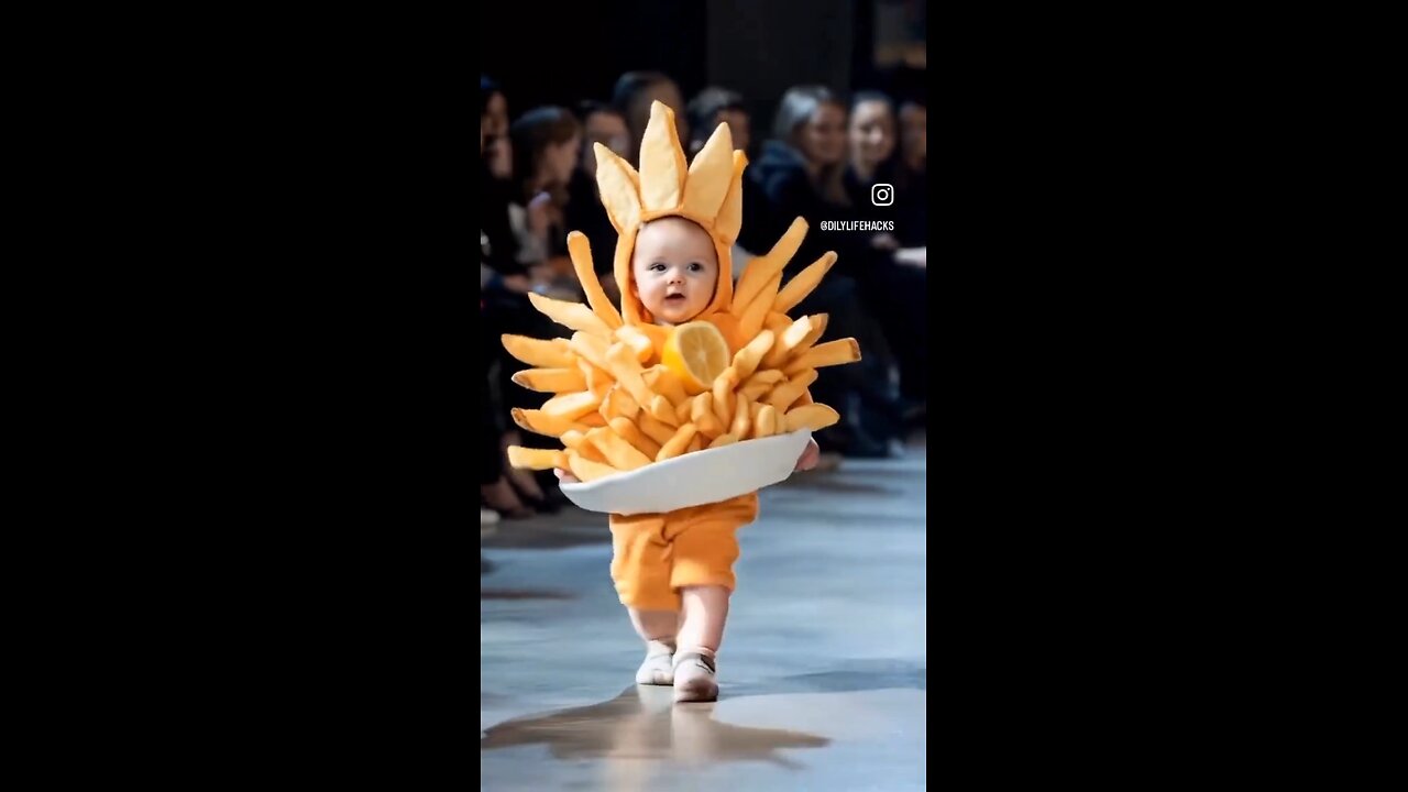 "Hilarious AI Kids Ramp Walk in Food-Themed Outfits – Too Cute to Miss!"