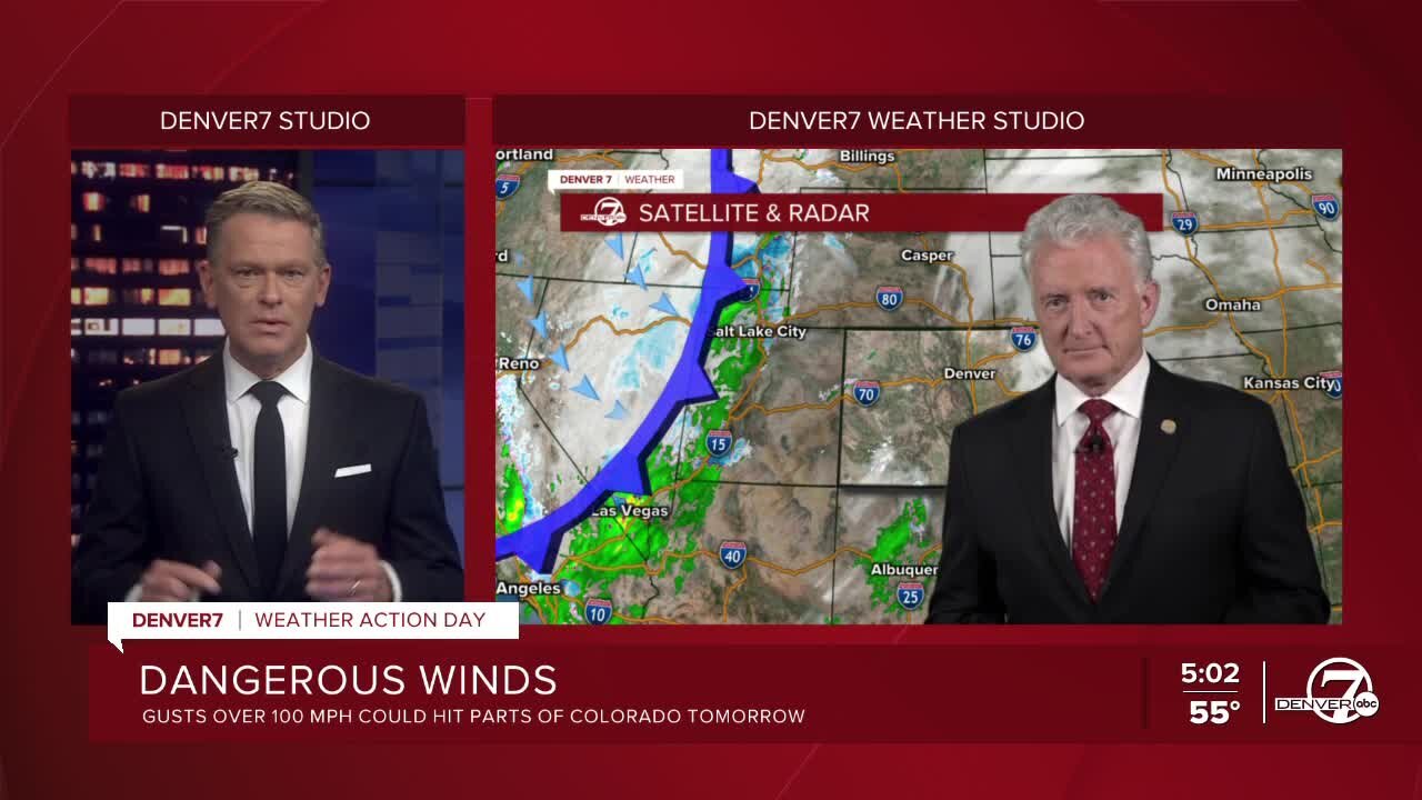 Wind gusts over 100 mph could hit parts of Colorado tomorrow