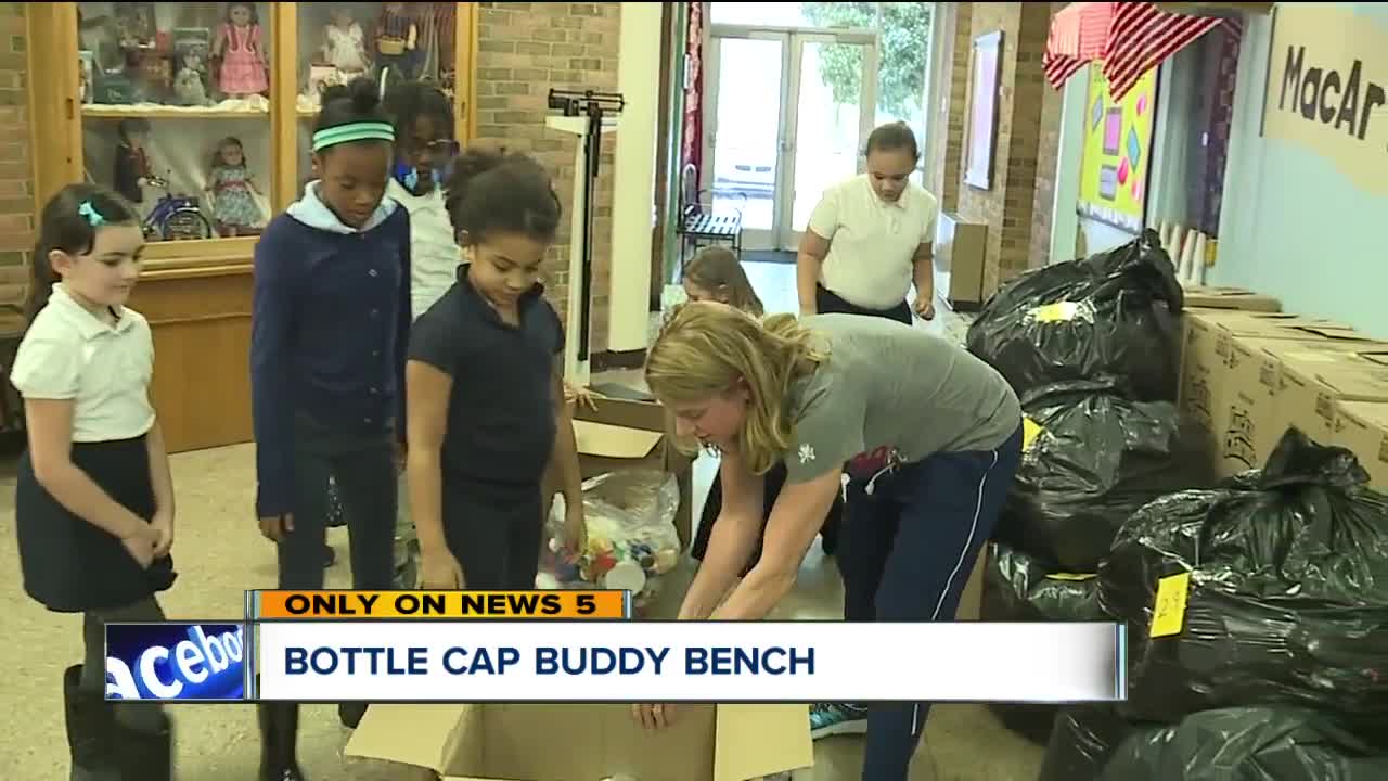 Cleveland students collect 600 pounds of bottle caps to create "buddy benches"