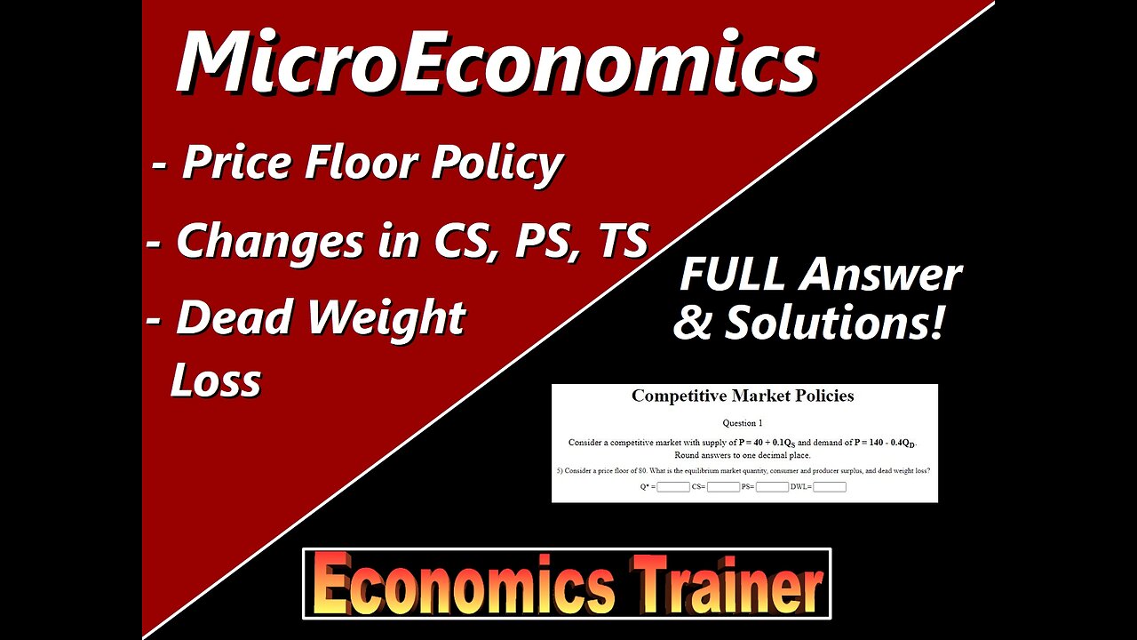 MicroEconomics: Price Floor Policy, Dead Weight Loss, Excess Supply, & Consumer and Producer Surplus