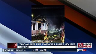 Two-alarm fire damages three houses in Lincoln