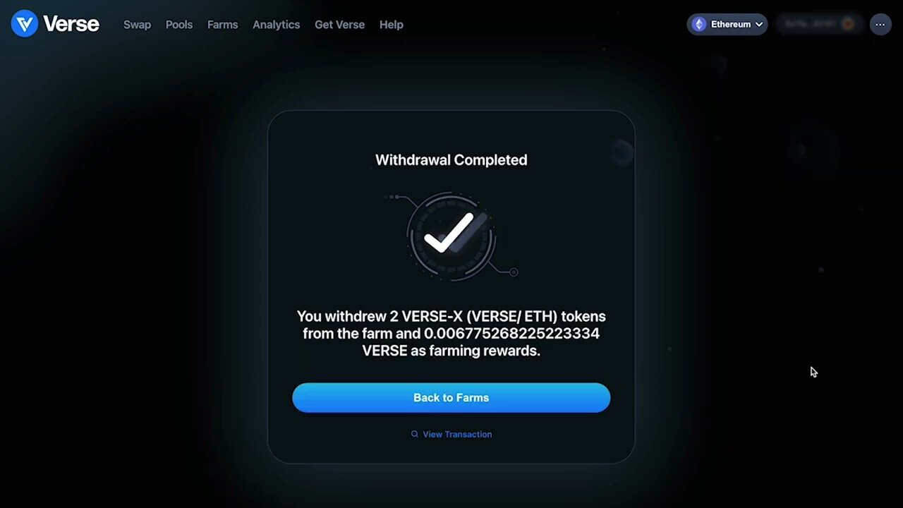 How to withdraw your LP tokens and claim rewards from Verse Farms