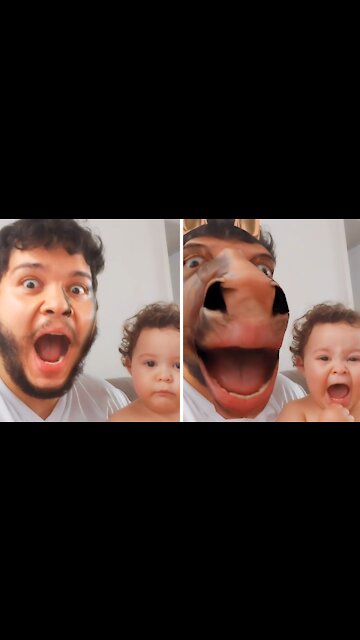 Baby falls victim to terrifying 'horse face' video filter
