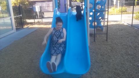 Adorable Dog Loves Riding Down The Slide