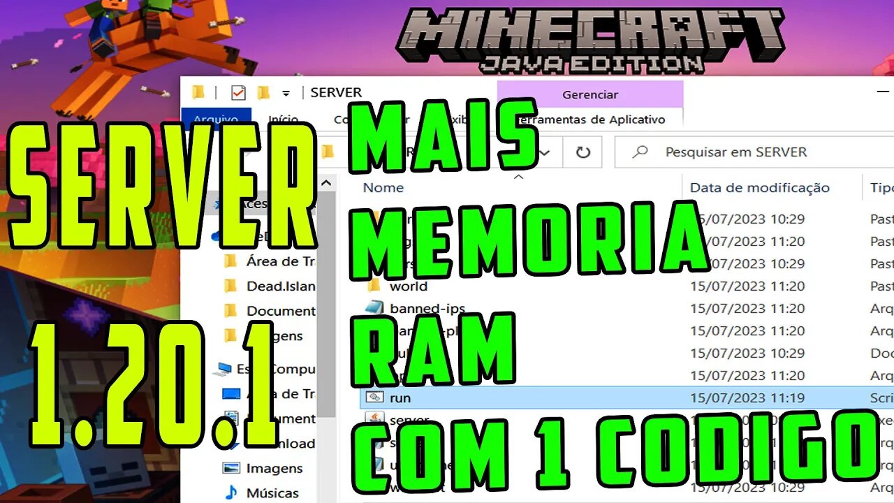 como colocar mais memória ram no minecraft server 1.20.1 com um código