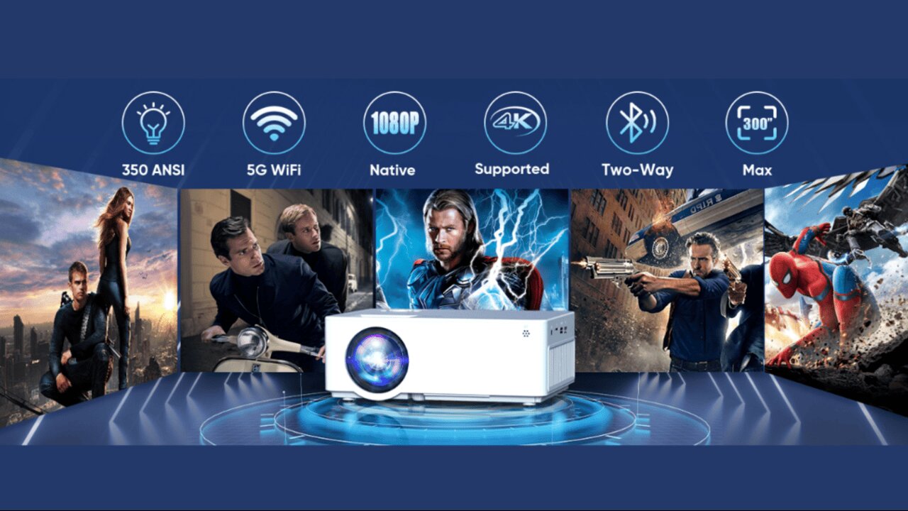 Native 1080P Projector with 5G WiFi Bluetooth