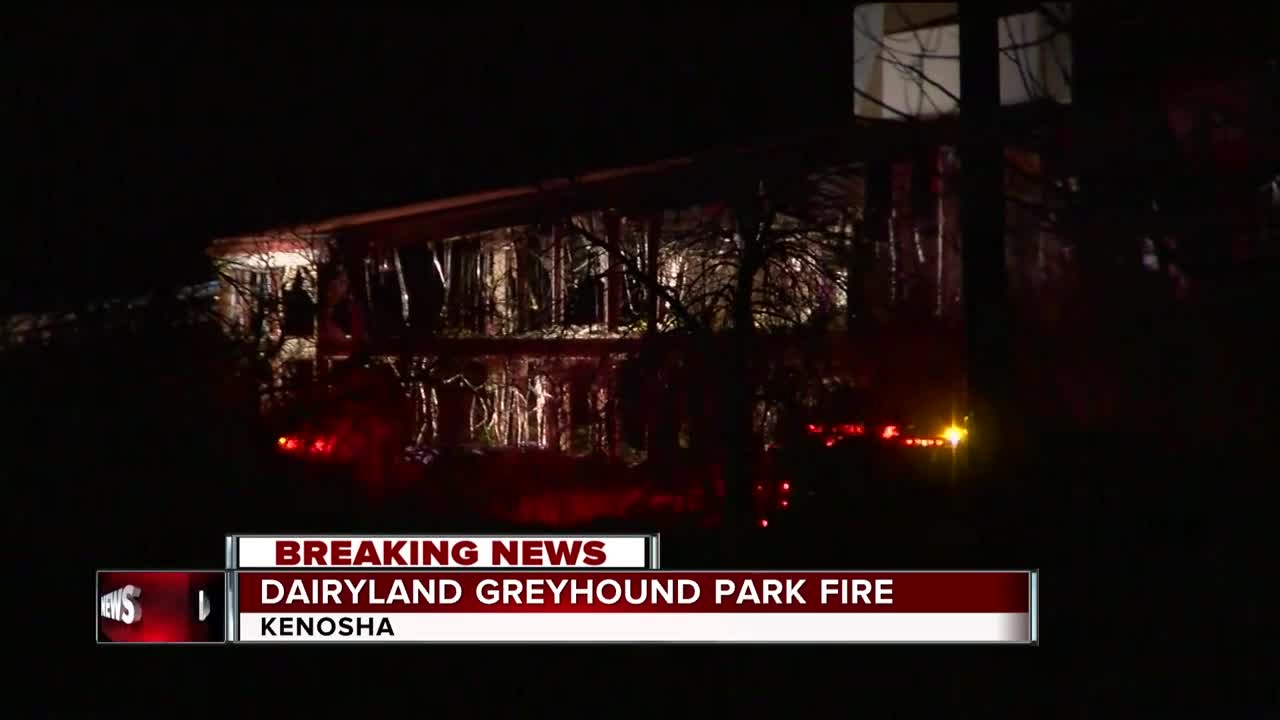 Old Dairyland Greyhound Park on fire in Kenosha