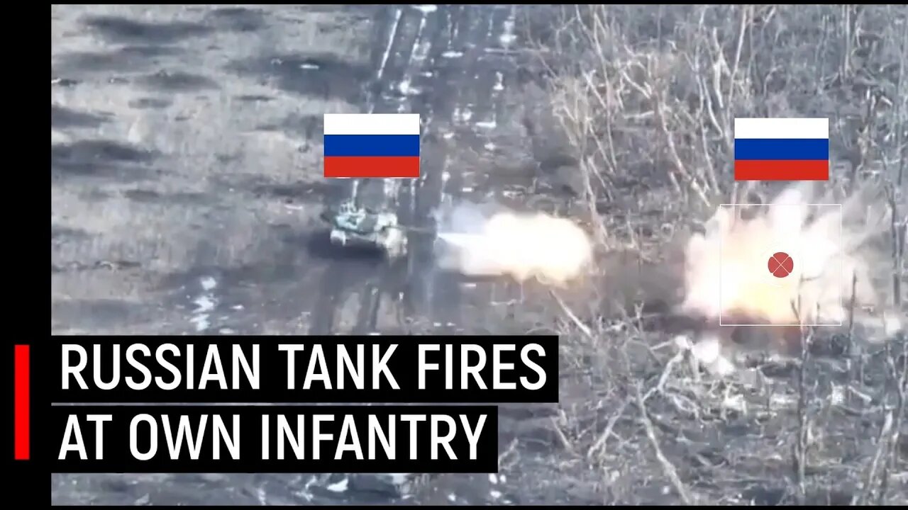 Russian Tank Tragets Own Infantry From Up Close In Ukraine