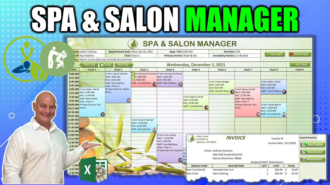 How To Create A Spa & Salon Manager With Drag & Drop Scheduling AND 1-Click Invoicing In Excel