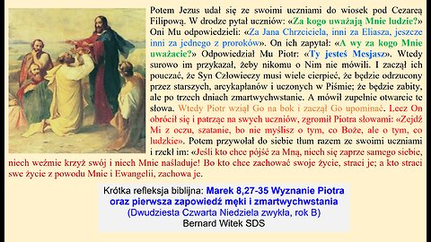 Marek 8,27-35 Wyznanie Piotra oraz pierwsza zapowiedź męki i zmartwychwstania