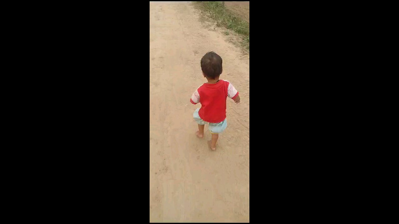 My cute baby walking in the way