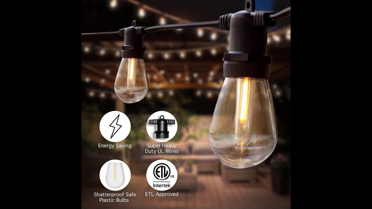 SUNTHIN Outdoor String Lights, 48FT Patio Lights with 16 LED Shatterproof Bulbs for Outside, Ba...