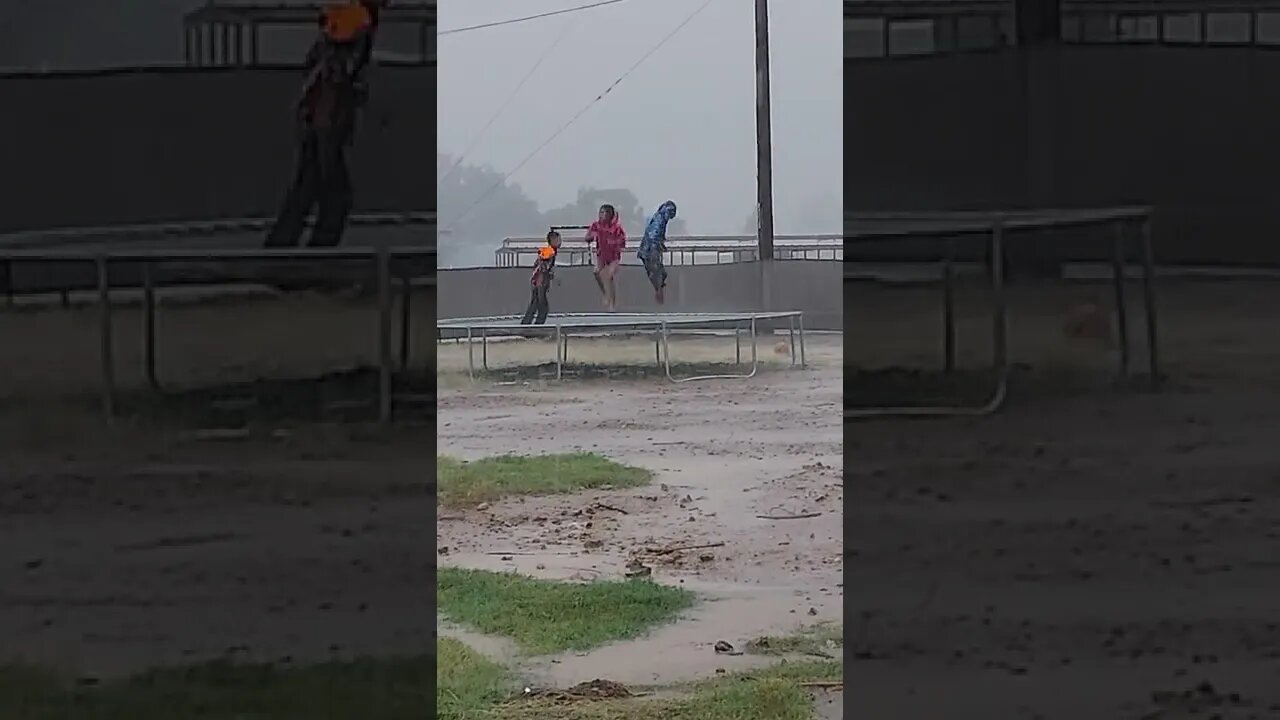Rain = Trampoline Time in Redneck Culture. lol