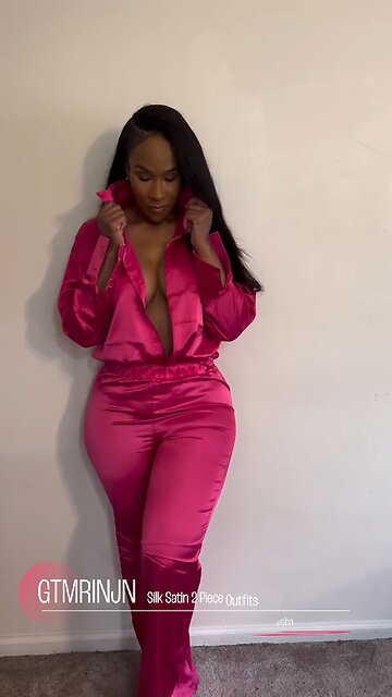 2 Piece Silk Satin Long Sleeve Lapel Button Down Tops Wide Leg Palazzo Pajama Set🩷