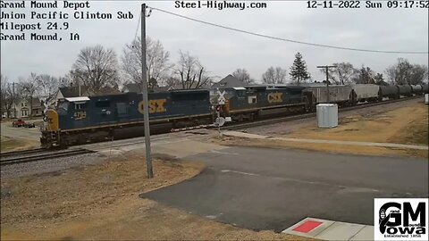 CSX SD70MAC Leading WB Ethanol at Grand Mound and Belle Plaine, IA on December 11, 2022