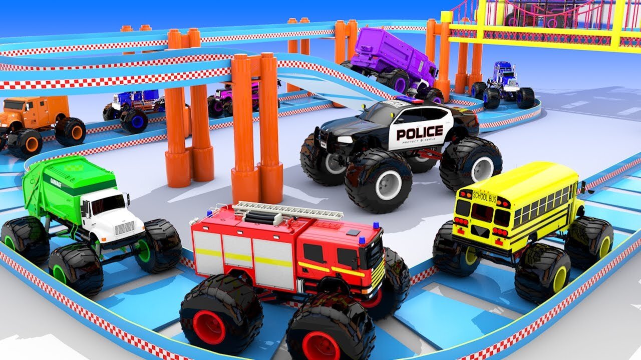 Monster Street Vehicles Coloring with Color Balls Parking Street Vehicles Cars Gameplay