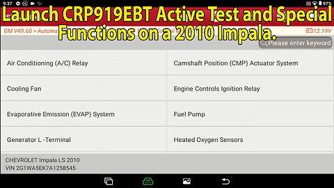 Launch CRP919EBT Active Test and Special Functions on a 2010 Impala.👈🏼