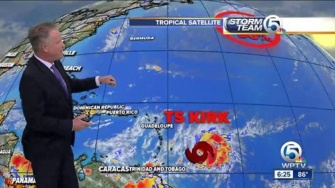 Tropical Storm Kirk's winds now at 60 mph